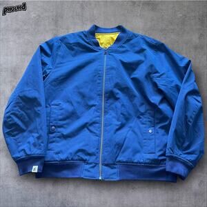 Bonobos Felder Jacket Mens Large Blue Yellow Reversible Bomber Baseball Varsity